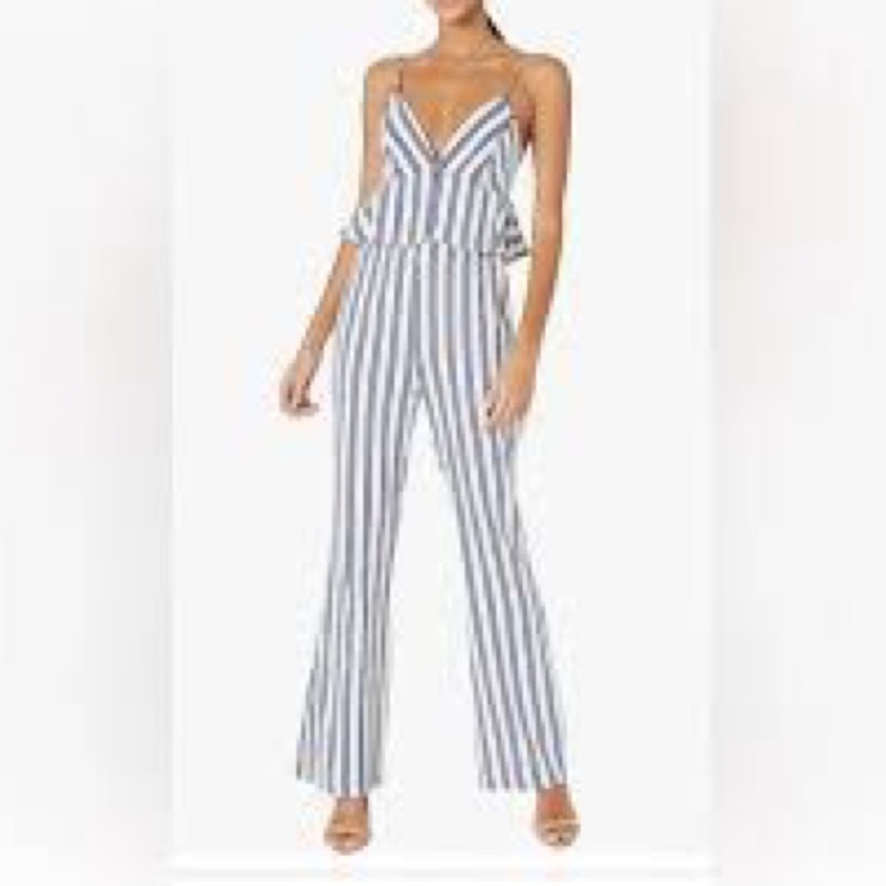 BCBGENERATION Striped Blue and White Jumpsuit Size 8